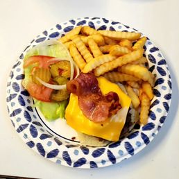 Double Bacon Cheeseburger with fries Double Bacon Cheeseburger with fries