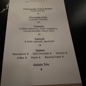 Sinatra - Dessert menu - Italian Near Me - Nashville, Tennessee