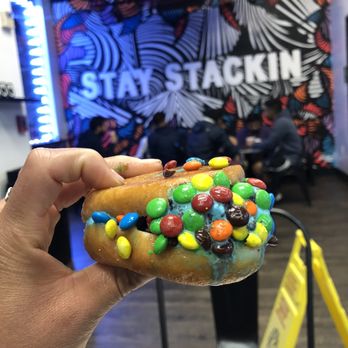 Sweet-Stack Creamery - Donuts + Cookie Monster ice cream + m&m toppings - Desserts Near Me - Atlanta, Georgia Sweet-Stack Creamery - Donuts + Cookie Monster ice cream + m&m toppings - Desserts Near Me - Atlanta, Georgia