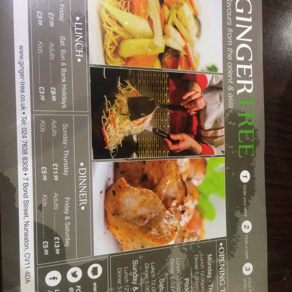 Ginger Tree - Menu details on table mat - Indian Near Me - Aberdeen, ABE