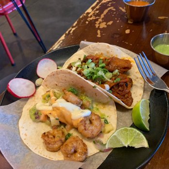 Takorea BBQ - Shrimp and spicy pork tacos - Korean Near Me - Harrison, New Jersey Takorea BBQ - Shrimp and spicy pork tacos - Korean Near Me - Harrison, New Jersey