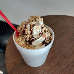 Yogurt Palace - This is a traditional ice cream sundae but with the caveat of vanilla yogurt so delicious