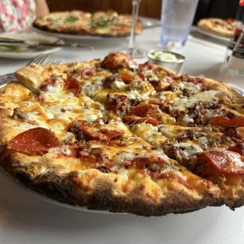 Trio - A Brick Oven Cafe - Meat Lovers pizza - Italian Near Me - Greenville, South Carolina Trio - A Brick Oven Cafe - Meat Lovers pizza - Italian Near Me - Greenville, South Carolina