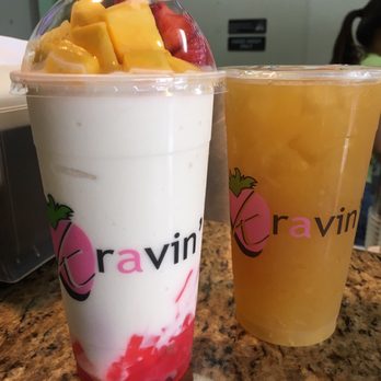Kravin' Fruit Bar - Kravin Yogurt with strawberry jelly & orange green tea with aloe vera - Juice Bars & Smoothies Near Me - Houston, Texas Kravin' Fruit Bar - Kravin Yogurt with strawberry jelly & orange green tea with aloe vera - Juice Bars & Smoothies Near Me - Houston, Texas
