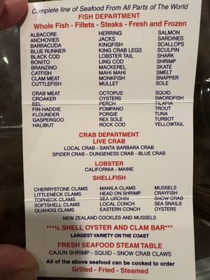Menu photo 1 Quality Seafood Redondo Beach, CA