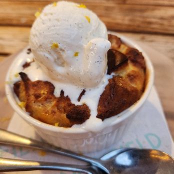 Mayfield - Bread Pudding with cardamom and lemon zest! Great combo! - New American Near Me - San Juan Capistrano, California Mayfield - Bread Pudding with cardamom and lemon zest! Great combo! - New American Near Me - San Juan Capistrano, California