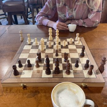 Emerald - My London fog tea and one of the chess boards they provide. - Coffee & Tea Near Me - Steamboat Springs, Colorado