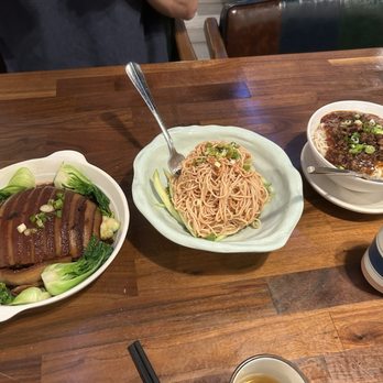 EMei - Steamed Pork Belly with Chinese Pickles and Bok Choy, Chilled Sesame Noodles, Dan Dan Noodle (w Pork) - Szechuan Near Me - Philadelphia, Pennsylvania EMei - Steamed Pork Belly with Chinese Pickles and Bok Choy, Chilled Sesame Noodles, Dan Dan Noodle (w Pork) - Szechuan Near Me - Philadelphia, Pennsylvania