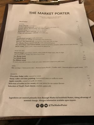 Menu photo 2 The Market Porter London, XGL