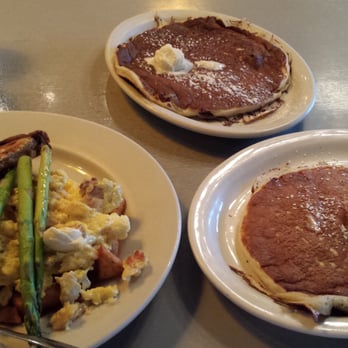 Hot Plate - Grand Marais scramble on the left, Lingonberry butter cake on the front right, and bacon cake in the back - Breakfast & Brunch Near Me - Minneapolis, Minnesota
