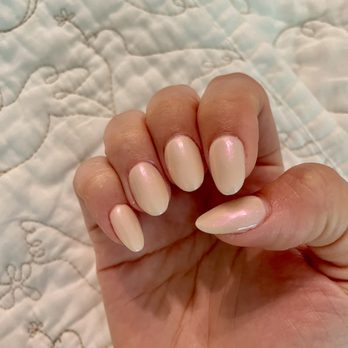 Nü Nails - Hailey Bieber inspired color - nude pink with chrome powder over it - Nail Salons Near Me - San Jose, California