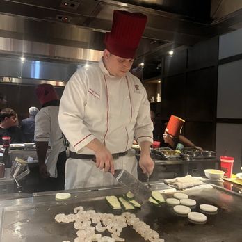 Benihana - His preparing shrimp and vegetables - Teppanyaki Near Me - Arcadia, California Benihana - His preparing shrimp and vegetables - Teppanyaki Near Me - Arcadia, California