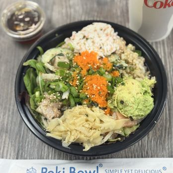 Poki Bowl - Small Bowl two proteins (salmon & yellow tail), premium topping (avocado), crab, toppings - Poke Near Me - Henderson, Nevada