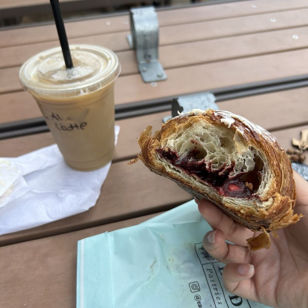 EaDough - Iced Vanilla Latte and a red velvet croissant - Bakeries Near Me - Houston, Texas EaDough - Iced Vanilla Latte and a red velvet croissant - Bakeries Near Me - Houston, Texas
