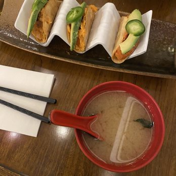 Mikado - Miso Soup Pickled Cucumber wonton tacos - Japanese Near Me - Brooklyn, New York Mikado - Miso Soup Pickled Cucumber wonton tacos - Japanese Near Me - Brooklyn, New York