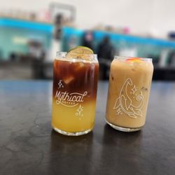 Mythical Coffee - The Darren (pineapple jalapeño tonic) and Bourbon Peach