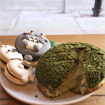 Bibble & Sip - Matcha cream puff + matcha/red bean macaroon + cookies n cream macaroon - Coffee & Tea Near Me - New York, New York