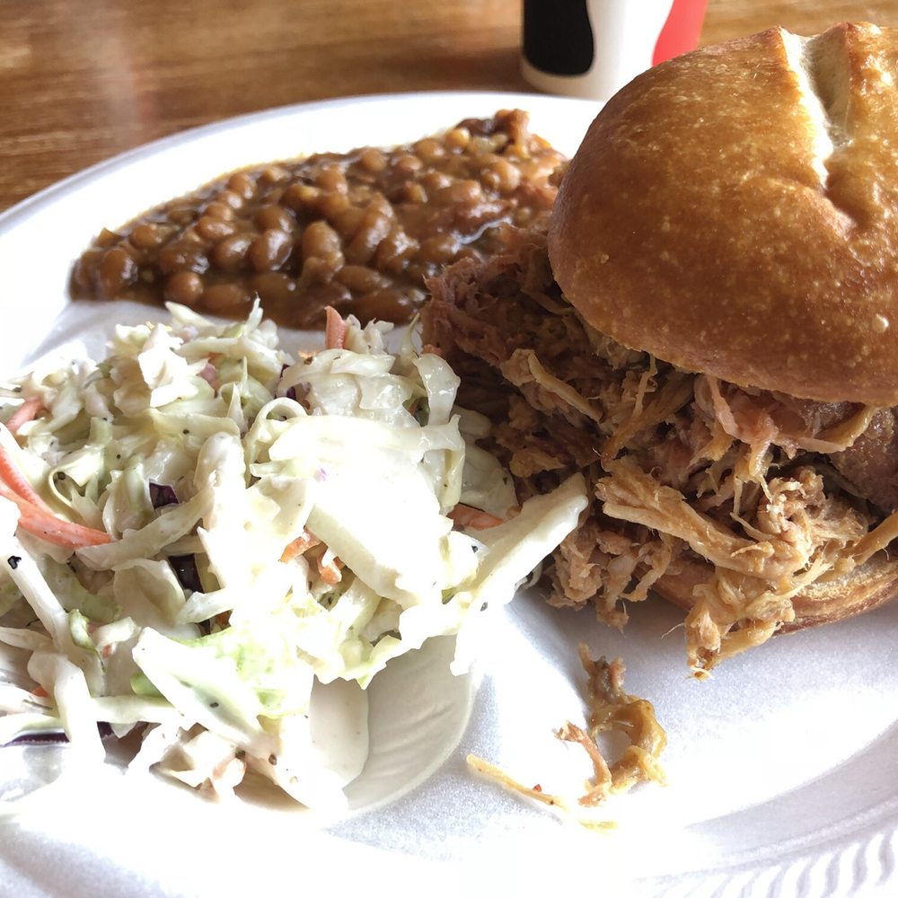 Bunky's BBQ - Pulled pork meal comes with a VERY GENEROUS portion of meat on great tasting bread along with tasty coke slaw and beans. - Barbeque Near Me - Spearfish, South Dakota