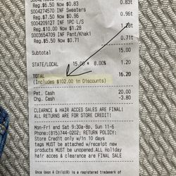 Once Upon A Child - I highlighted the savings off my receipt.  I saved $102!