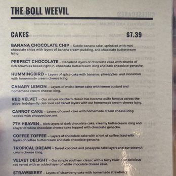 Boll Weevil - One side of dessert menu - Southern Near Me - Augusta, Georgia