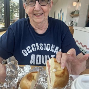 Rosen’s Bagels - Grandma with her bagel and Lox... NY for life, Rosen's was a win for her! - Bagels Near Me - Austin, Texas