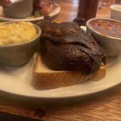 Half Smoked Chicken, BBQ Beans, Mac & Cheese