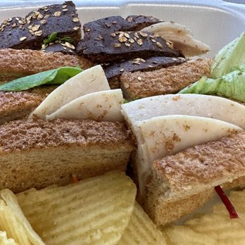 Schilo's - Club sandwich with chips and pickle spear. Yum! - Delis Near Me - San Antonio, Texas