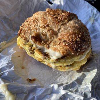 Sweets Cafe - Egg, cheese, and sausage breakfast sandwich on fresh baked multigrain croissant. - Coffee & Tea Near Me - Bechtelsville, Pennsylvania