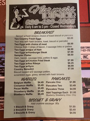 Menu photo 2 Norma's Diner Columbus, KS