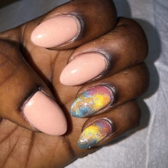 Lalu'a Nails & Spa - Galaxy design on 2 nails with gel polish - Nail Salons Near Me - Silver Spring, Maryland