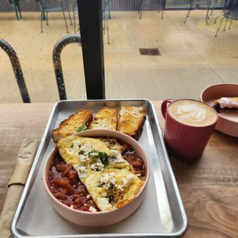 Beet Box - Shakshuka, vanilla bean latte, and a blueberry pop-tart at Beet Box - Middle Eastern Near Me - Columbia, Missouri