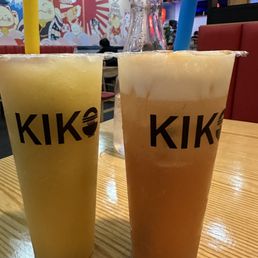 Lime kumquat iced tea on the left and lychee on the right Lime kumquat iced tea on the left and lychee on the right