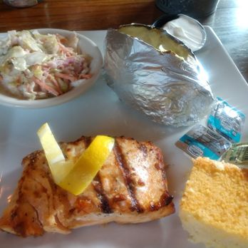 Double S Smokehouse - Smoked salmon with baked potato, cornbread and cole slaw. - Southern Near Me - Warwick, New York Double S Smokehouse - Smoked salmon with baked potato, cornbread and cole slaw. - Southern Near Me - Warwick, New York