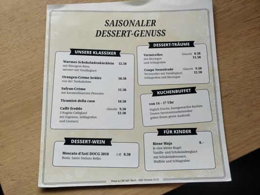 Menu photo 1 Restaurant Terrasse Bern, BE Menu photo 1 Restaurant Terrasse Bern, BE