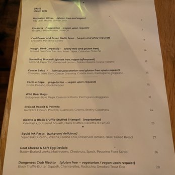 Dame - Menu (March 2022) - Wine Bars Near Me - Portland, Oregon