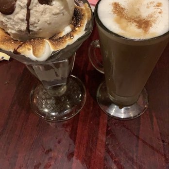 City Cellar - S'mores gelato with torched marshmallows fluff and chocolate ganache, paired with a Cappuccino - Wine Bars Near Me - Westbury, New York City Cellar - S'mores gelato with torched marshmallows fluff and chocolate ganache, paired with a Cappuccino - Wine Bars Near Me - Westbury, New York