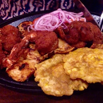 Noches de Colombia - Grilled chicken, fried shrimp and tostones... She loved it! - Colombian Near Me - Montclair, New Jersey