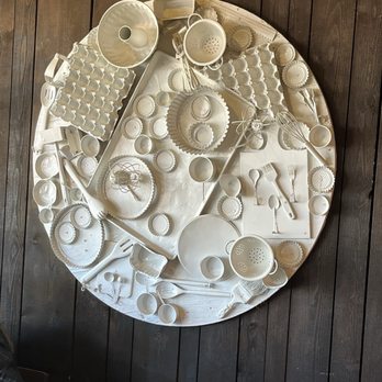 Clafoutis - The decor! Very cool abstract art...channeling Louise Nevelson. Tres Chic! - French Near Me - Santa Fe, New Mexico