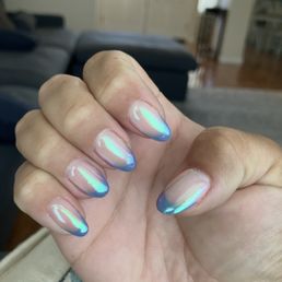 I wanted the chrome French tip and then I decided to say screw it down the whole nail cause it's so pretty. I wanted the chrome French tip and then I decided to say screw it down the whole nail cause it's so pretty.