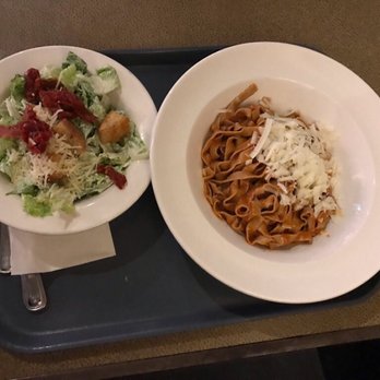 Pastabilities - Caesar salad and the hot tomato sauce on whole wheat fettuccine - Italian Near Me - Syracuse, New York