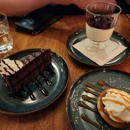 Chocolate truffle cake, salted caramel cheesecake, and buttermilk & goat cheese blancmange + mixed berries Chocolate truffle cake, salted caramel cheesecake, and buttermilk & goat cheese blancmange + mixed berries