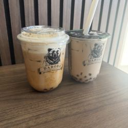 Roasted brown sugar milk tea and Black Milk Tea with honey boba