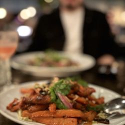 Herb & Wood - Roasted Baby Carrots, Cashew Sesame Dukkah, Aleppo Yogurt, Carrot Top Pesto