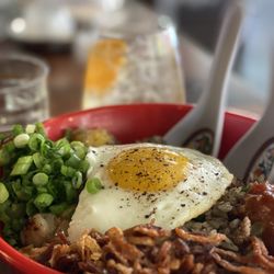 Myers & Chang - BBQ Pork and pineapple fried rice with crispy onions, scallion and a fried egg