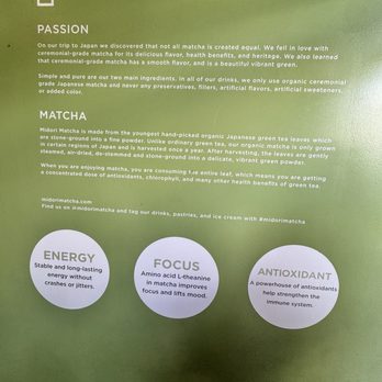 Midori Matcha Cafe - Some details on the matcha and the benefits - Coffee & Tea Near Me - Los Angeles, California