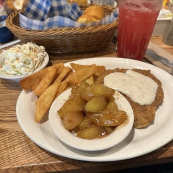 Cracker Barrel Old Country Store - Country fried steak with fries, coleslaw and fried apples. Also had the new cherry lemonade (loved it). - Breakfast & Brunch Near Me - Baytown, Texas