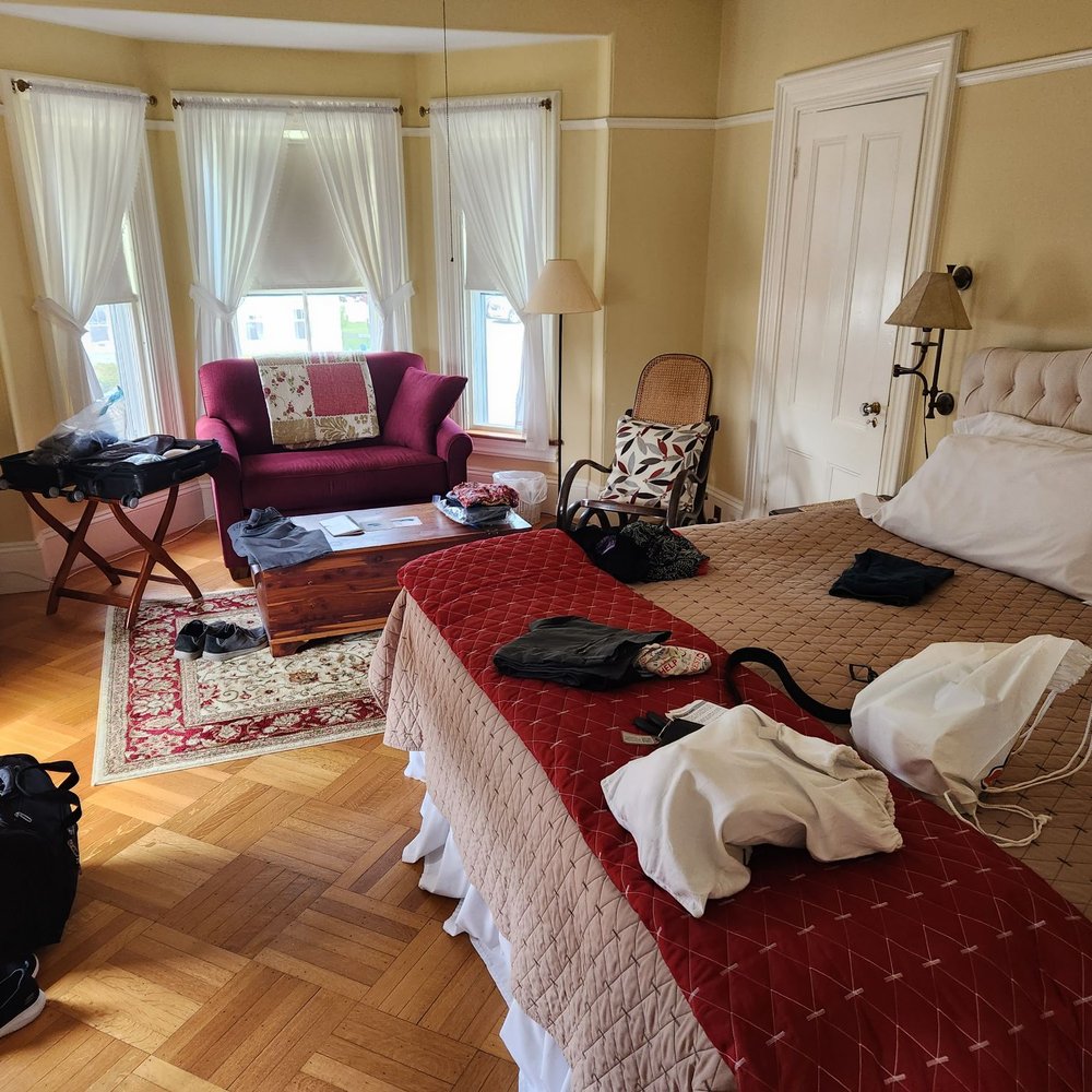 Bayside Inn B&B - The bedroom, sorry about our messy clothes - Bed & Breakfast Near Me - Boothbay Harbor, Maine