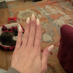 acrylic almond shaped nails with 005 Obi gel color