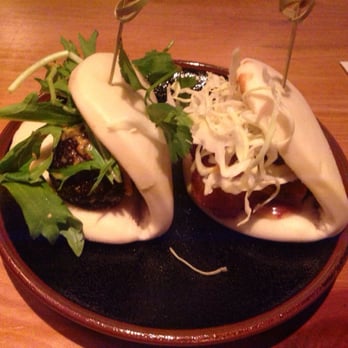 RAMEN-SAN - Mantou Buns (left shiitake mushroom and right fried chicken) - Ramen Near Me - Chicago, Illinois RAMEN-SAN - Mantou Buns (left shiitake mushroom and right fried chicken) - Ramen Near Me - Chicago, Illinois