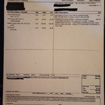 Clayton Auto Service - Actual Invoice - Auto Repair Near Me - Concord, California